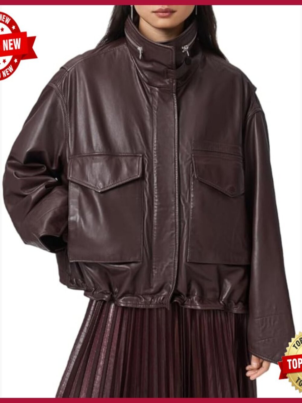 Leather Aviator Jacket, Long Sleeve, Heavyweight, Dry Clean Only